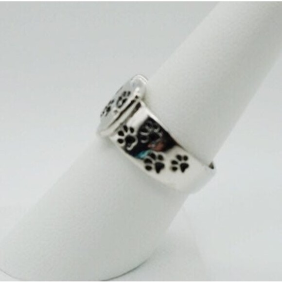 Paw Print Pet Collar Ring sz 7 Silver Tone NIB - Picture 7 of 11